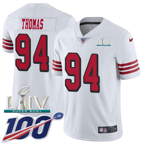 San Francisco 49ers Nike #94 Solomon Thomas White Super Bowl LIV 2020 Rush Youth Stitched NFL Limited 100th Season Jersey->youth nfl jersey->Youth Jersey